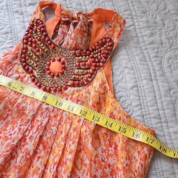 Eci New York halter top orange yellow beads embellish - Picture 5 of 7